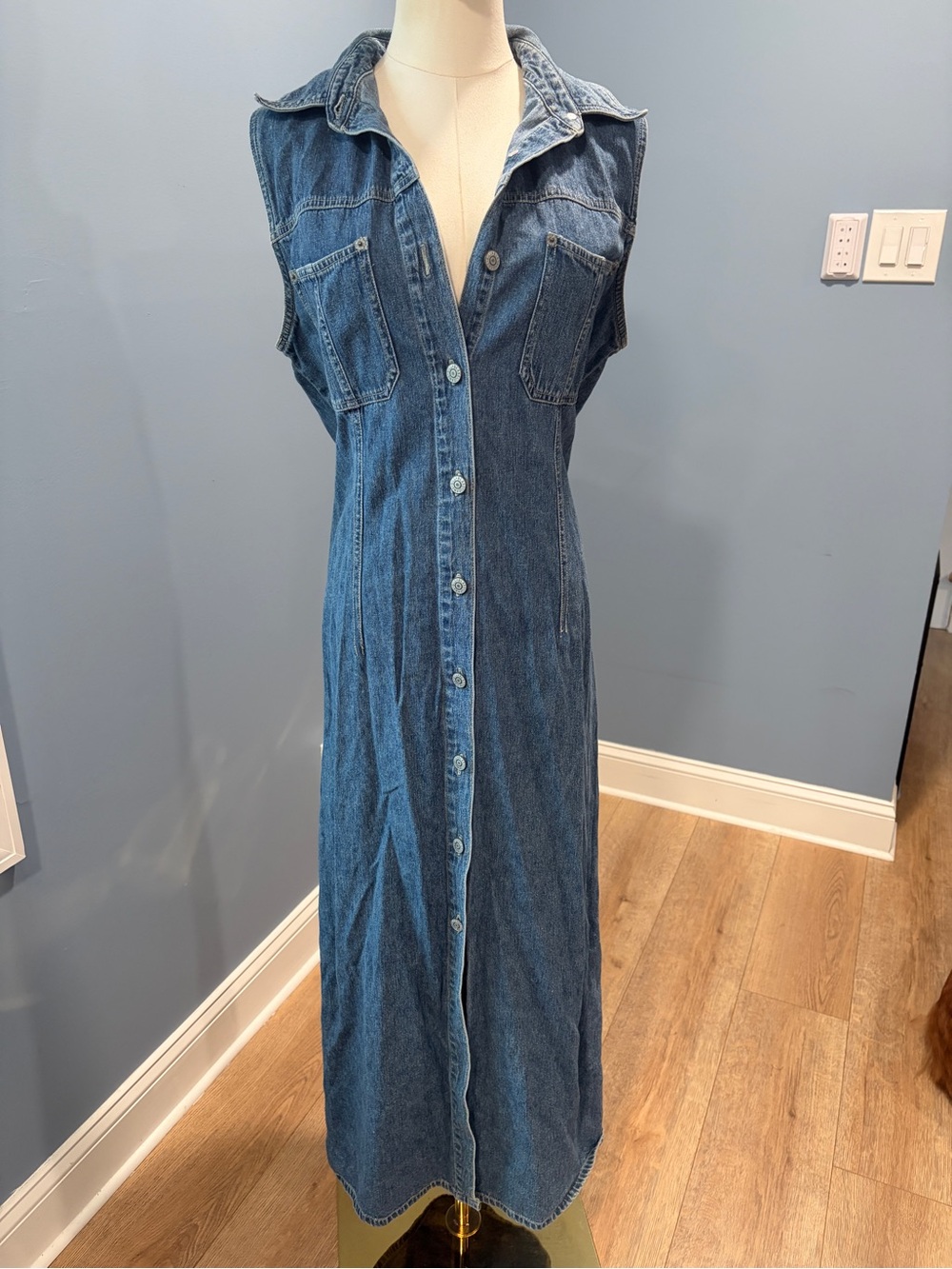 Bill Blass Jeans Vintage Denim Sleeveless Button Front Maxi Dress Size L